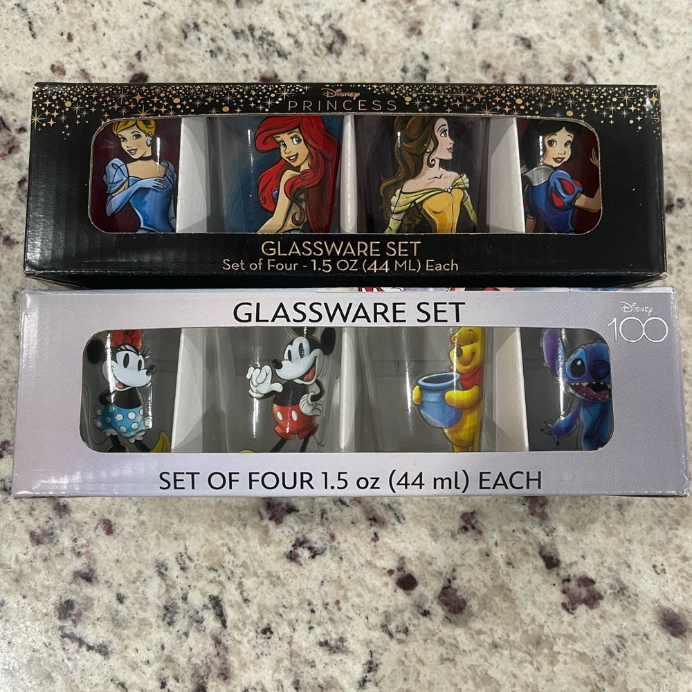 2 Set of Disney Glassware Sets (8 Shot glasses total)  Brand New. NWT